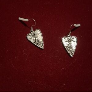 SILVER TONED OUIIJA PIERCED EARRINGS.NEW .FORTUNE TELLING SYMBOLS ND MOONS.